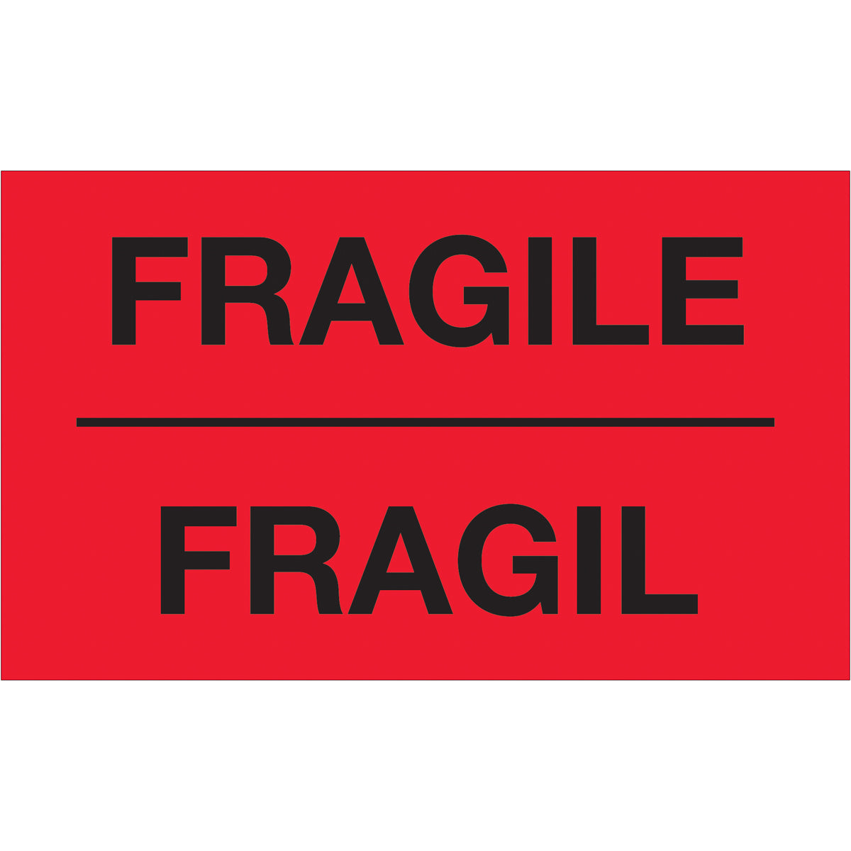 500/Roll 3 x 5 Fragile Fluorescent Red Bilingual Pressure - Sensitive Labels