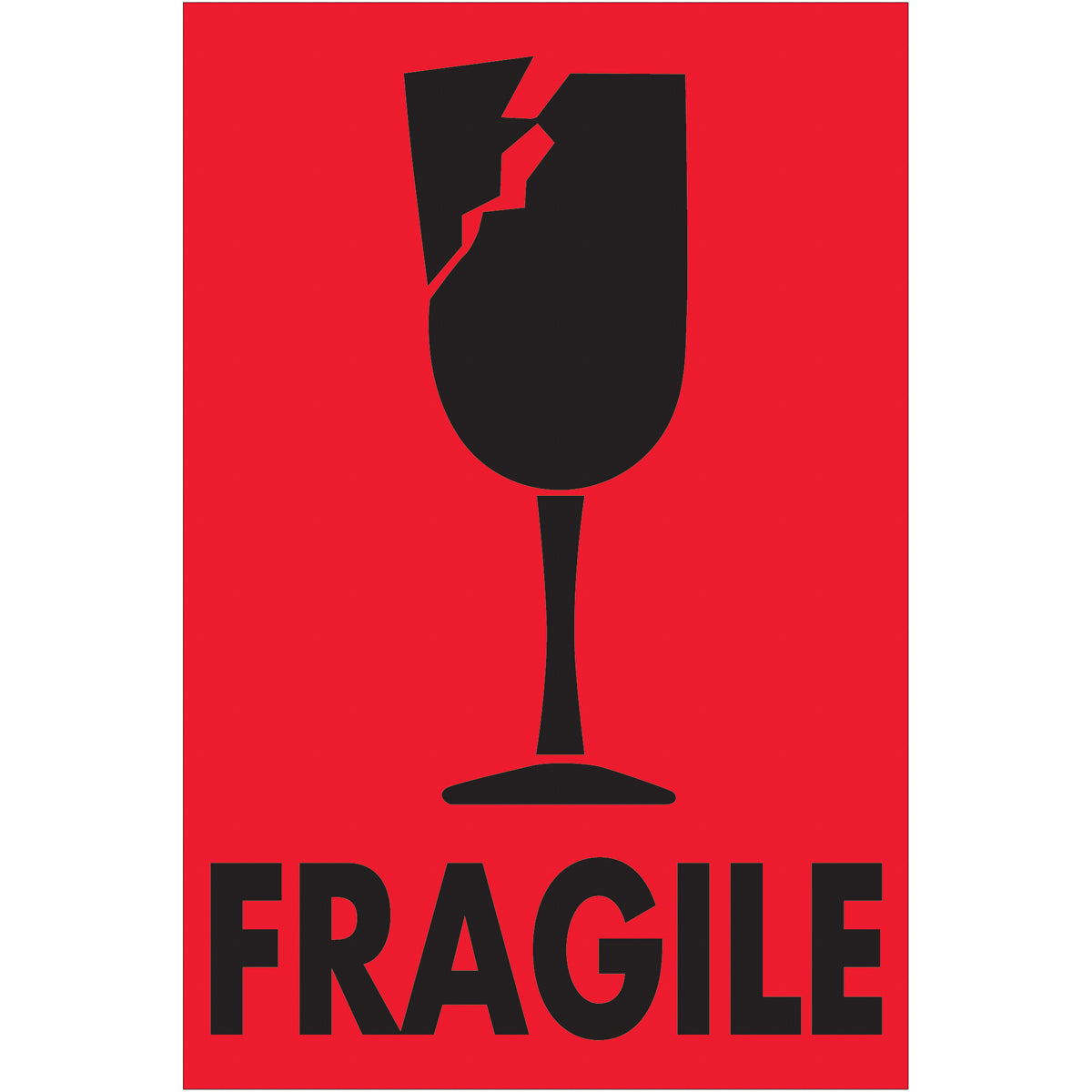 500/Roll 3 x 5 Fluorescent Red Fragile Labels